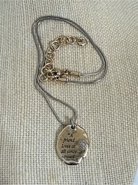 Brighton Footprints Friend Silver & Crystals Silver Reversible pendent Necklace